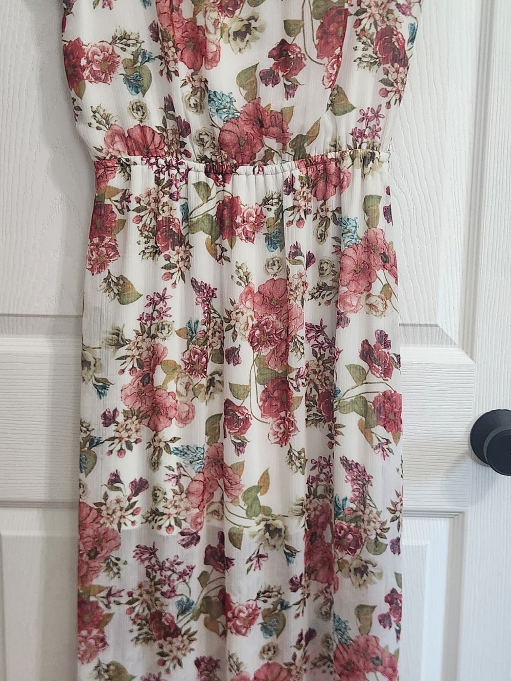 Floral Maxi Dress in White with Pink & Green Blooms - Picture 6 of 6